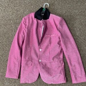 Manfinity Sparkly pink blazer and pants suit set